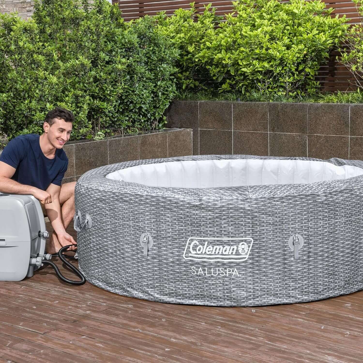 7 Person Gray Inflatable Hot Tub 180 Jets