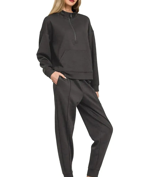 Zenana Scuba Half Zip Sweatshirt and Joggers Set