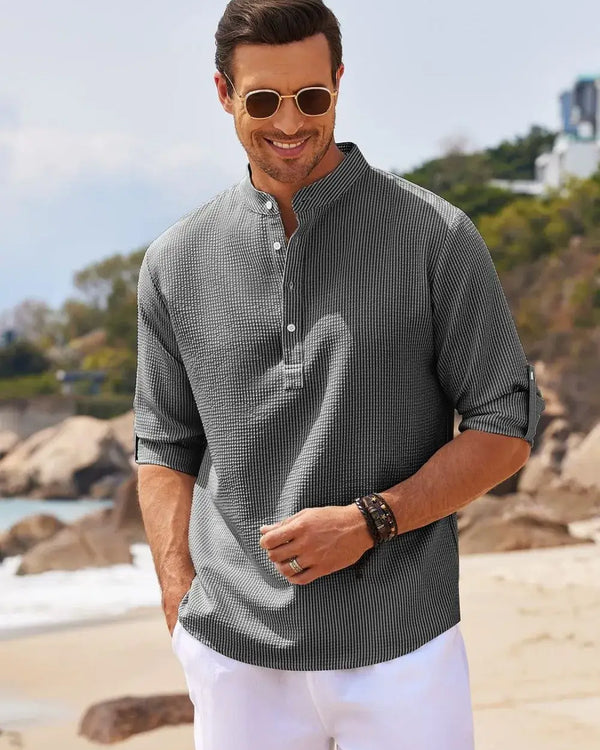 Men's Full Size Half Button Long Sleeve Shirt Plus Size