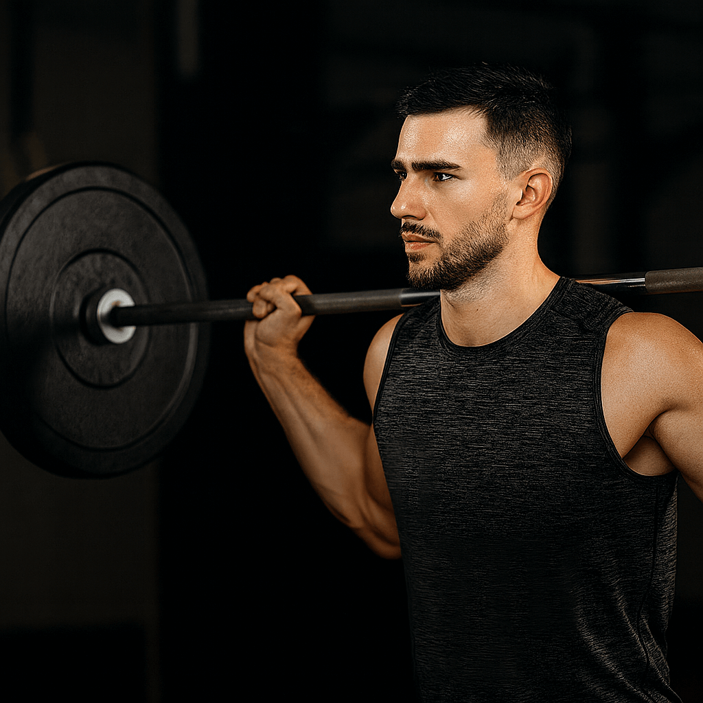 Pro Strength Collection- Train smarter, stronger, and at home. Man lifting weights for professional strength training equipment.