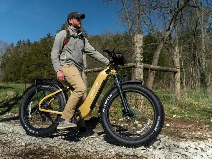 Adventure Ready- From daily commutes to weekend escapes — always adventure ready. Scenic mountain view with a man on an e-bike ready for outdoor adventure.