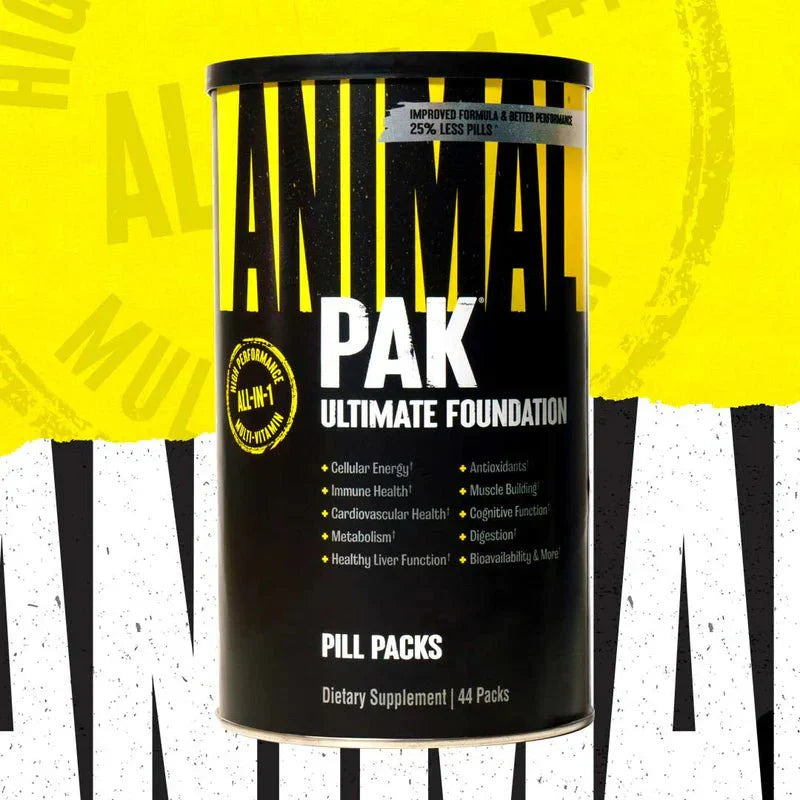 Animal Pak dietary supplement for Vitamins & Minerals, featuring improved formula for overall health and wellness.