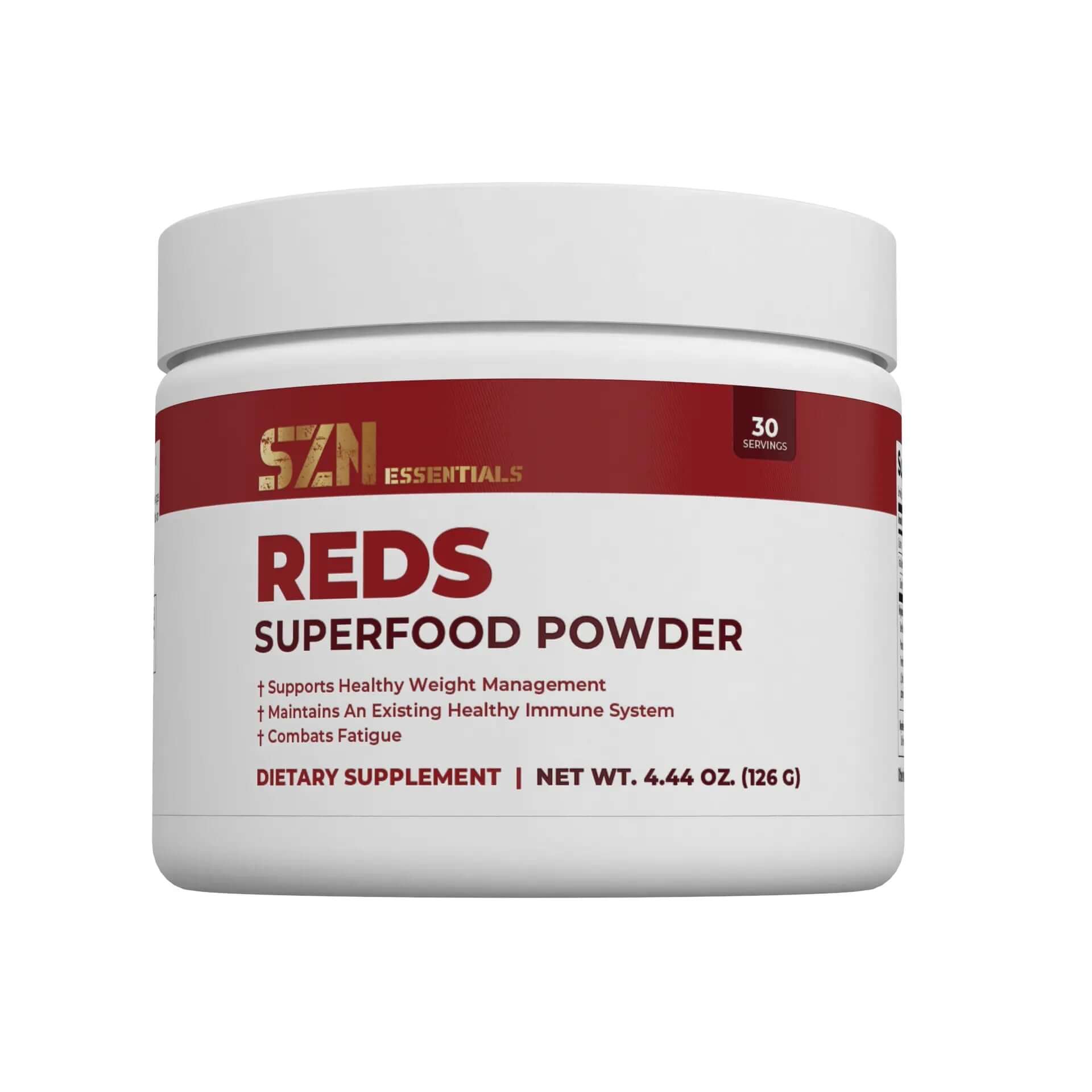 Reds Superfood Powder jar, a dietary supplement for health benefits and energy, part of the Super Food Powders collection.
