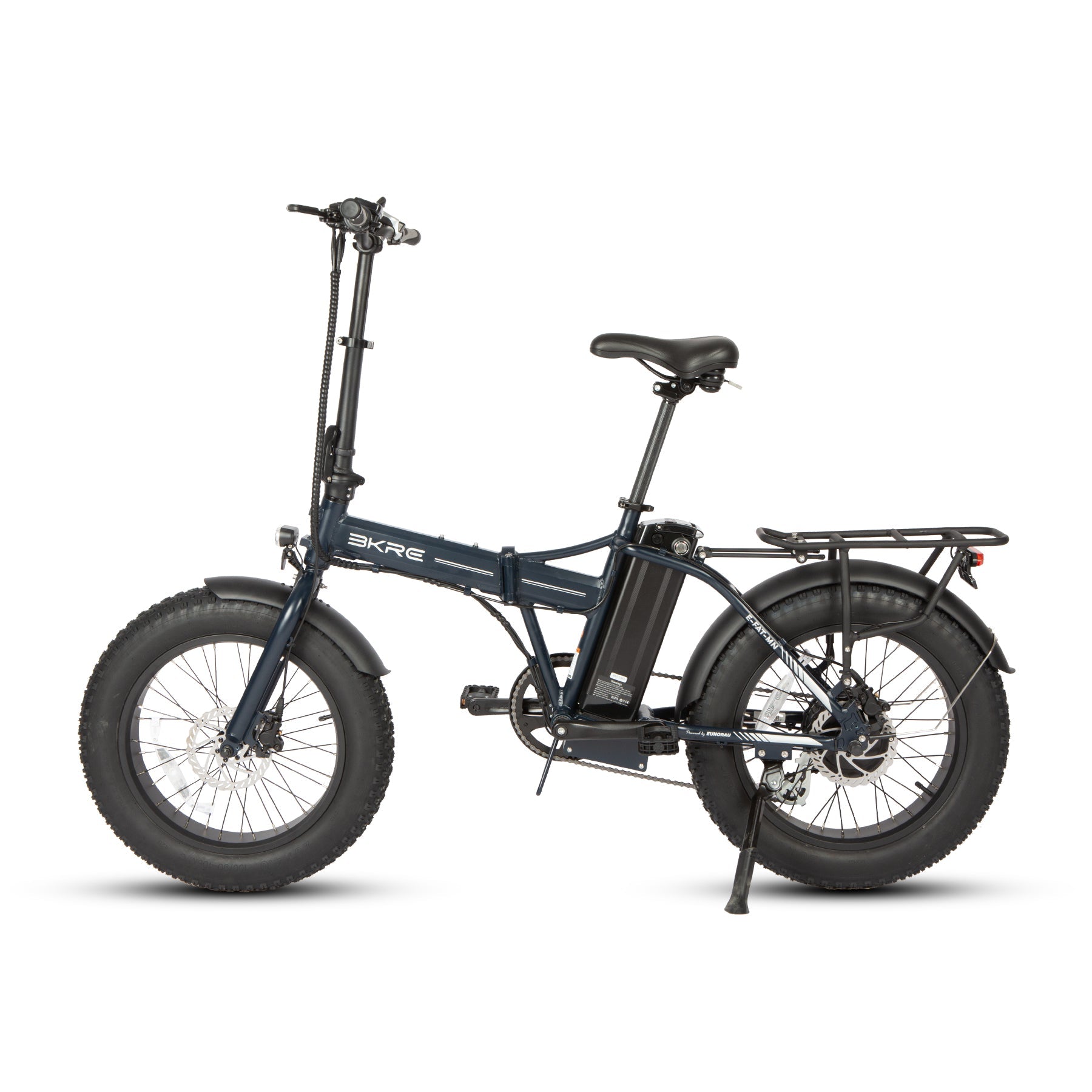 E-FAT TIRE-MN EBIKE featuring a 20" fat tire design, 48V motor, and a sleek foldable frame for easy storage.
