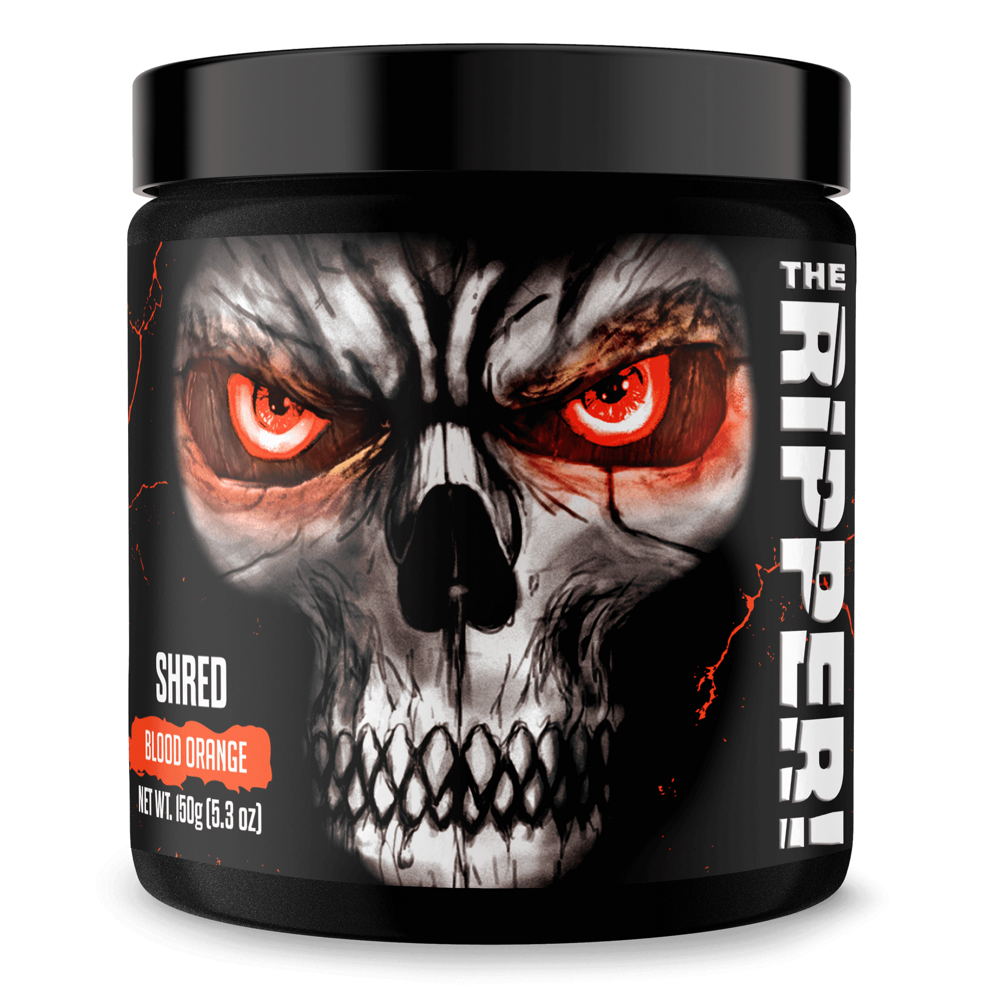 The Ripper Fat Burner product container featuring blood orange flavor and a striking skull design.