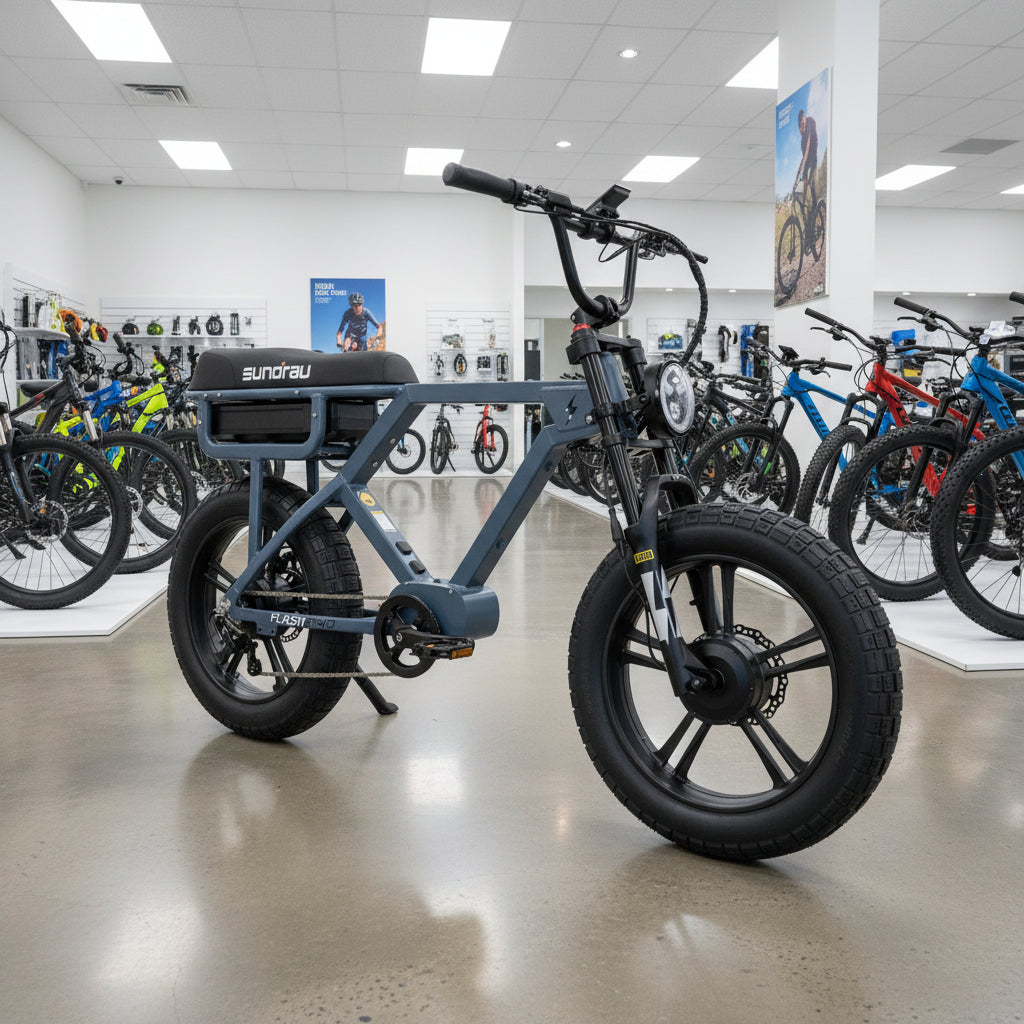 Flash Ebike featuring a robust design with wide tires and a powerful motor for a smooth ride.