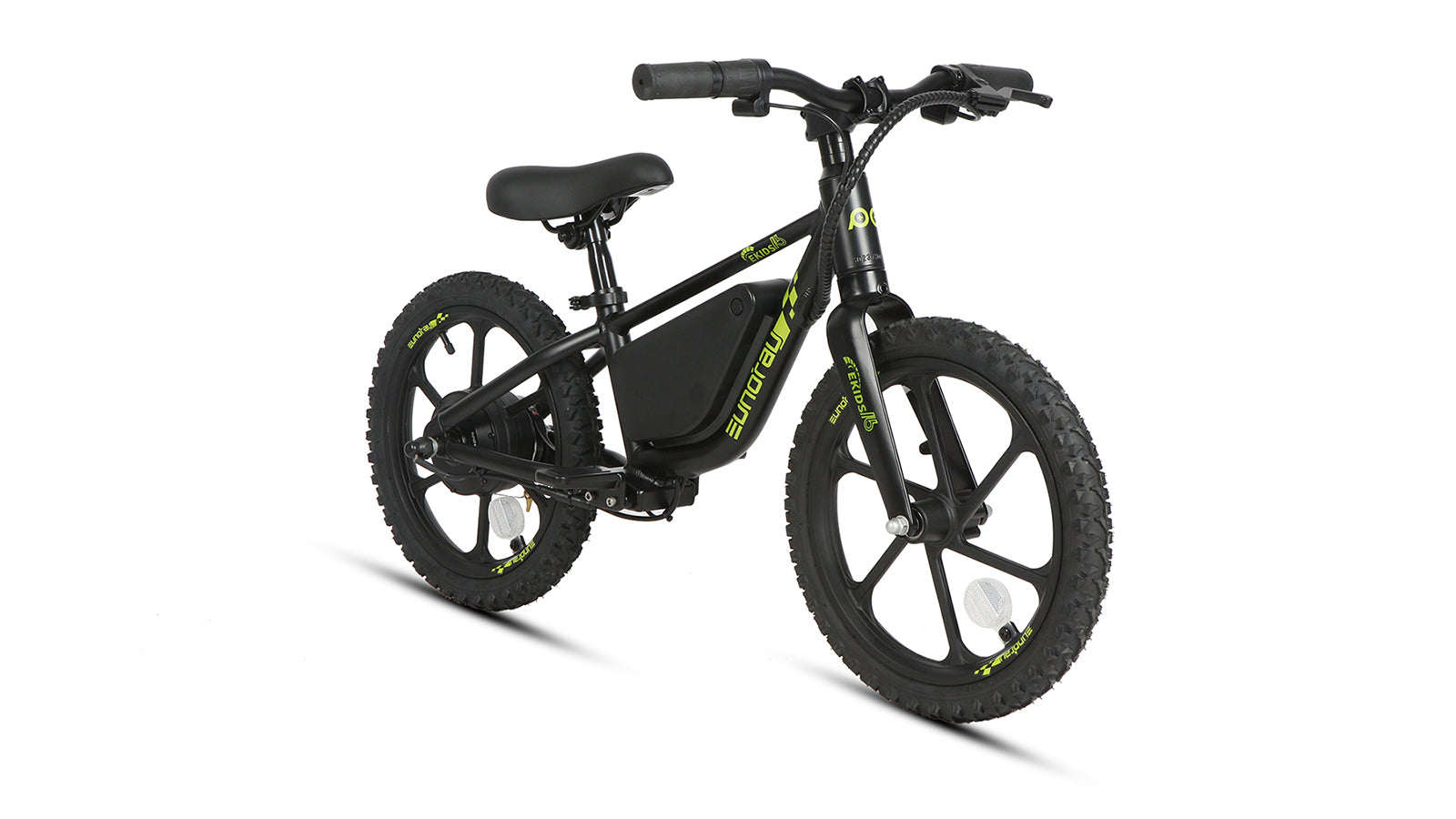 EKIDS-16 inch performance Ebike showcasing a sleek design and durable tires for young riders.