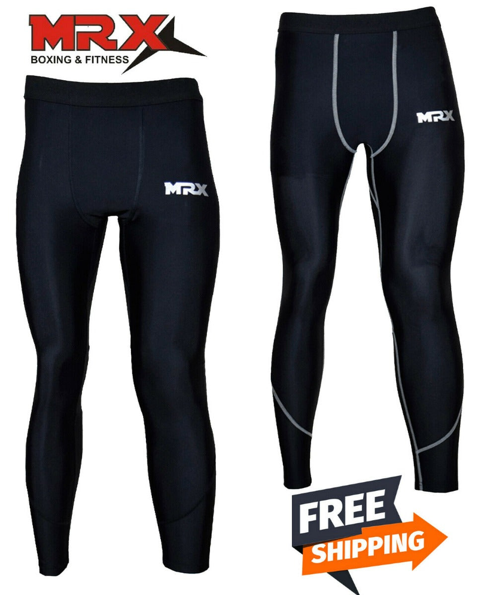 MRX Men's Compression Trouser Pant Base Layer Active Wear Black-Gray design with logo and free shipping badge.