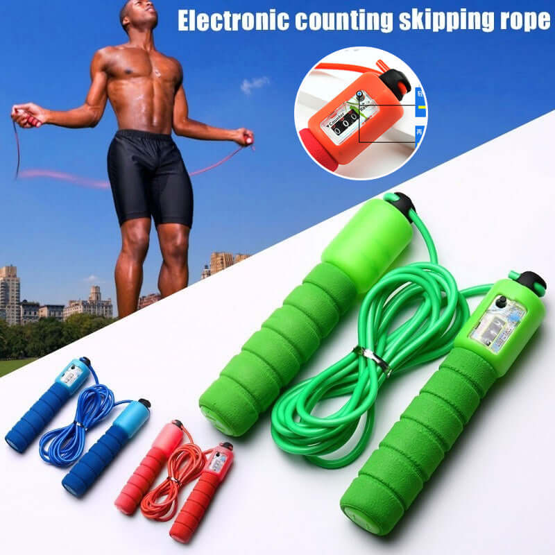 Skipping Rope With Counter Adjustable Length with electronic counter and colorful handles for effective training.