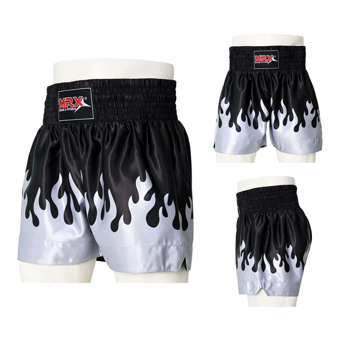 MRX Mens Womens Muay Thai Shorts Kickboxing Fighting Shorts Blue Black Red Flame