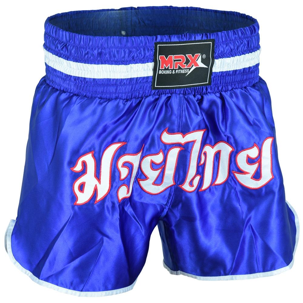 MRX Muay Thai Shorts Kickboxing Fighting Shorts for Men and Women Blue - White