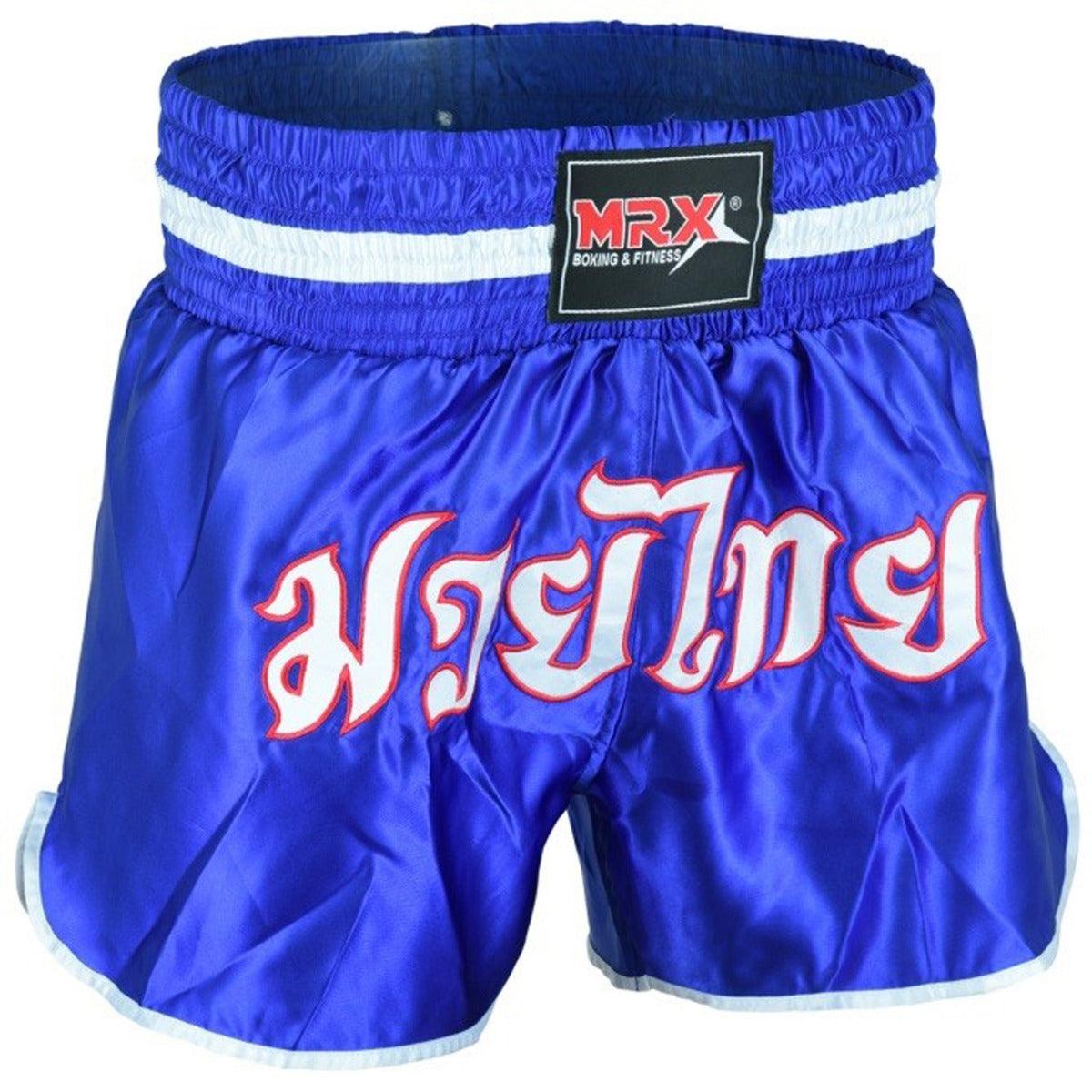 MRX Muay Thai Shorts Kickboxing Fighting Shorts for Men and Women Blue - White