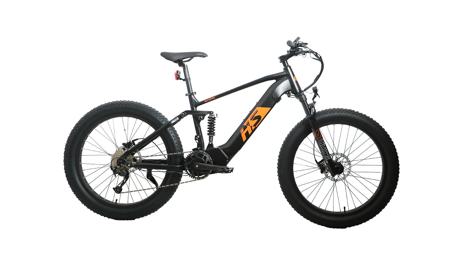 FAT-HS HUNTER X8 Ebike featuring 26" fat tires, 48V 1000W BAFANG M615 mid motor, and aluminum alloy frame.