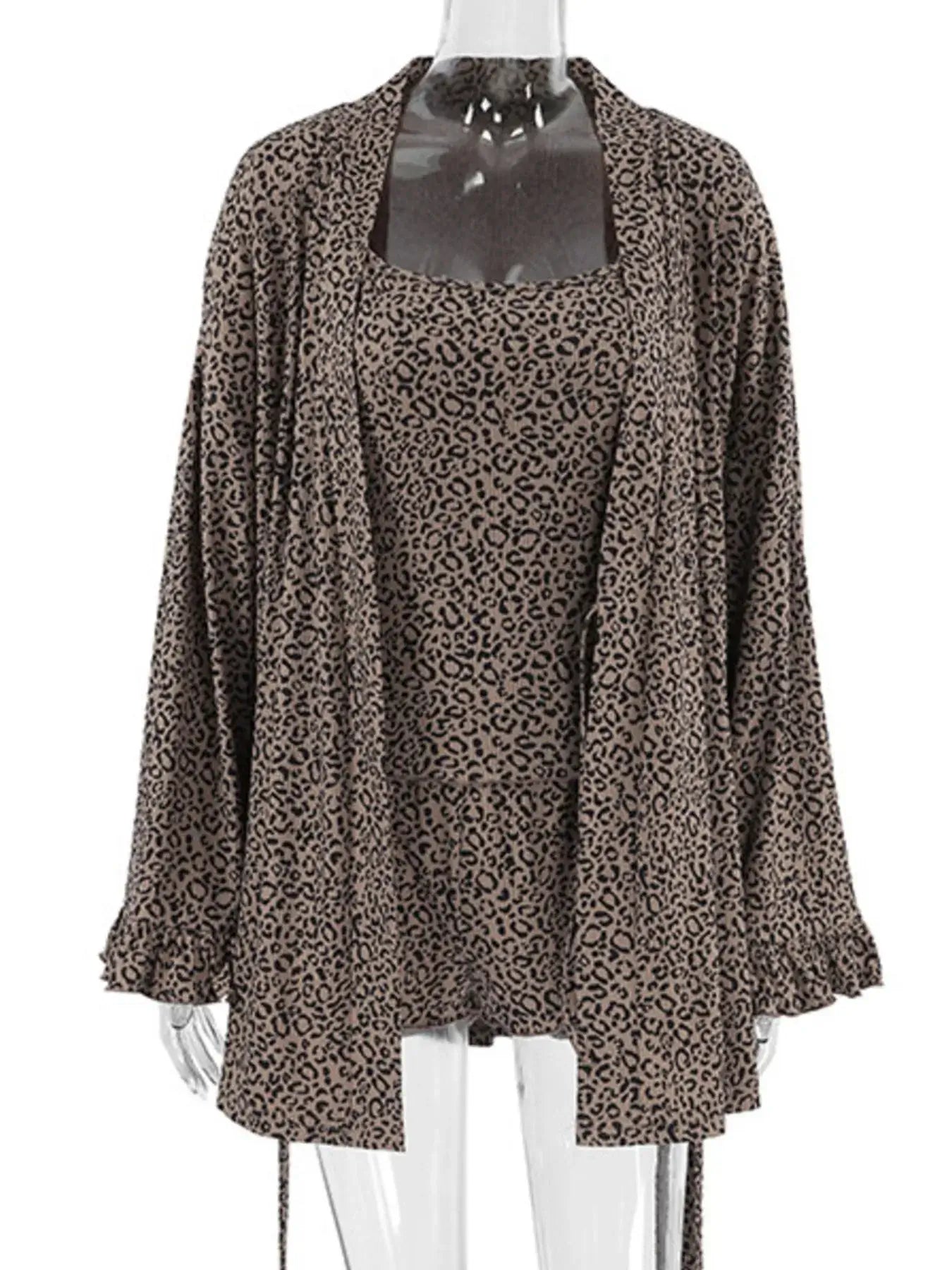 Leopard Cami Cardigan and Shorts 3-Piece Set featuring a stylish leopard print design in a comfortable fabric.