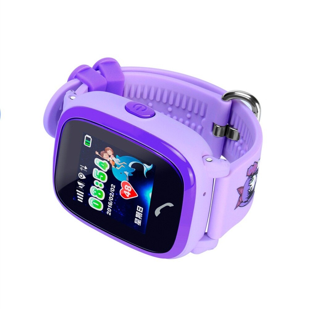DF25 Children Waterproof Smart Watches in purple color with touch screen and silicone strap.