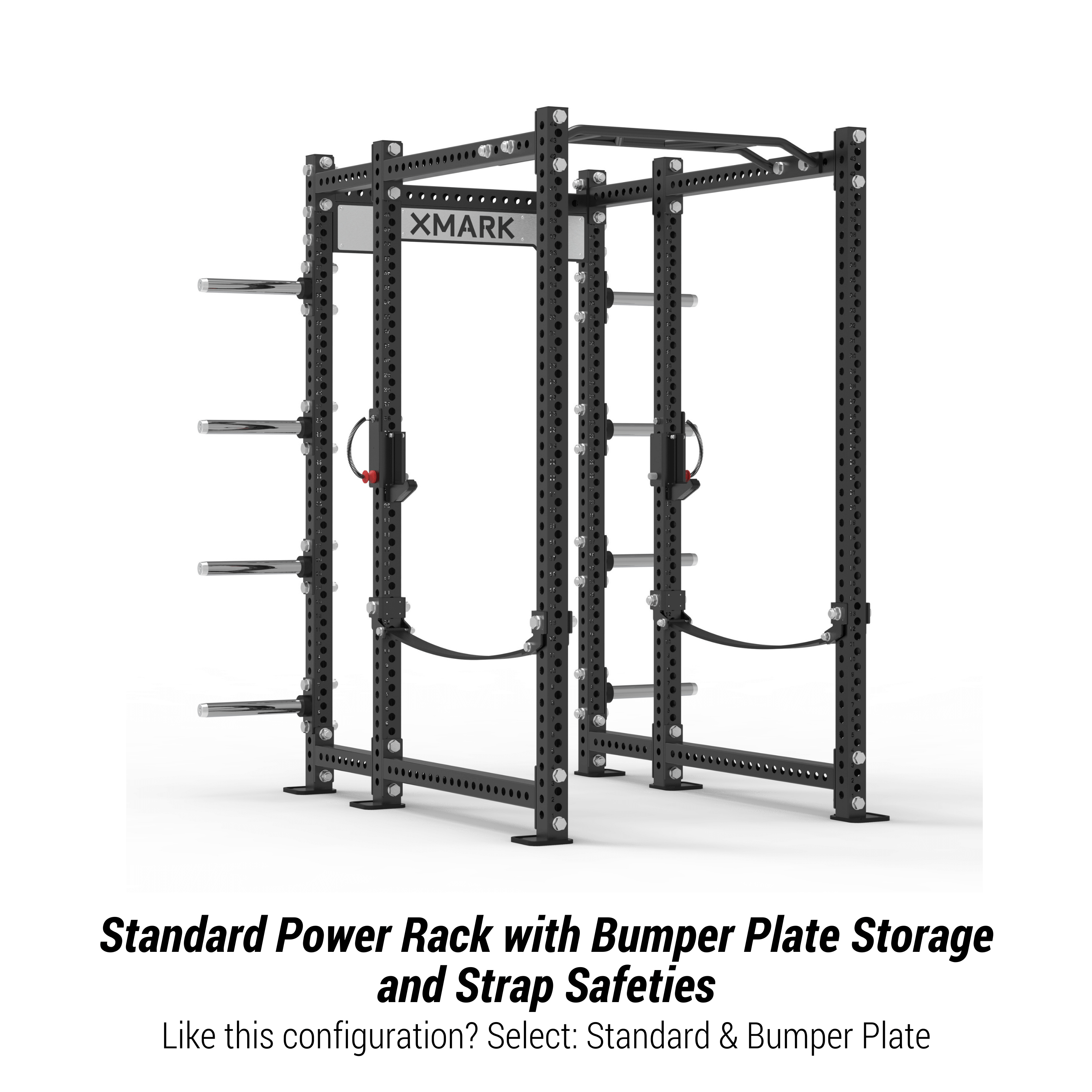 Viper Power Rack with Storage & Strap Safeties showing a heavy-duty design with bumper plate storage and strap safeties.