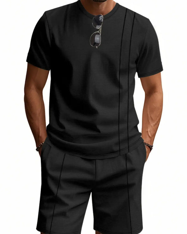 Men's Full Size Round Neck Short Sleeve Top and Shorts Set Plus Size