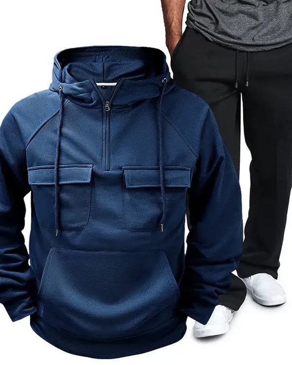 Men's Full Size Pocketed Drawstring Hoodie and Pants Set Plus Size