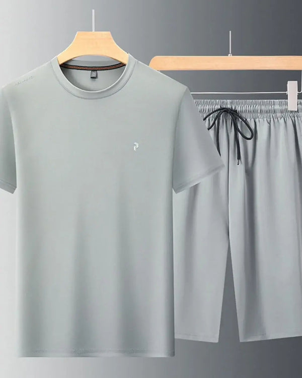 Men's Plus Size Round Neck Short Sleeve Top and Shorts Set