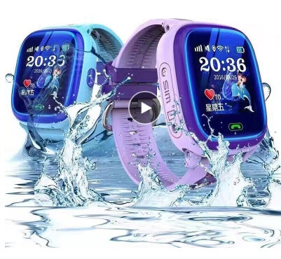 DF25 Children Waterproof Smart Watches in blue and purple, featuring touch screen and waterproof design.