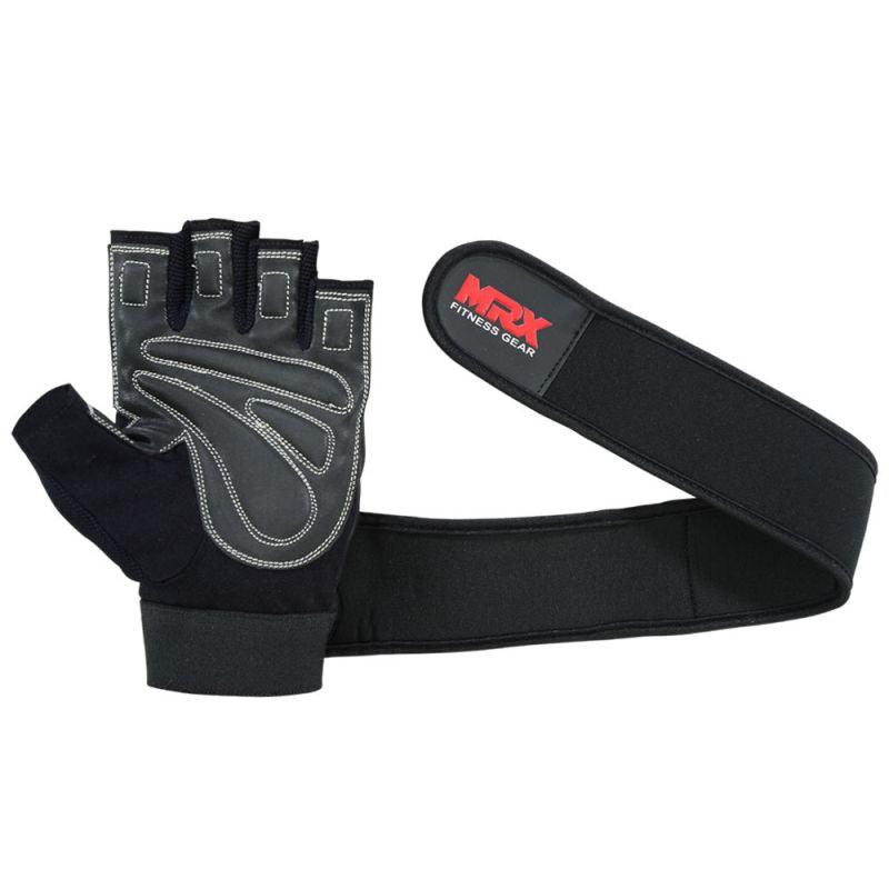MRX Weight Lifting Gloves Long Wrist Straps Leather Black All Sizes