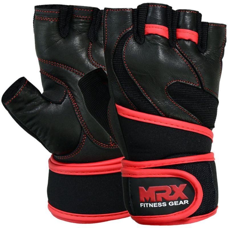 MRX Weight Lifting Leather Gloves With Long Wrist Strap
