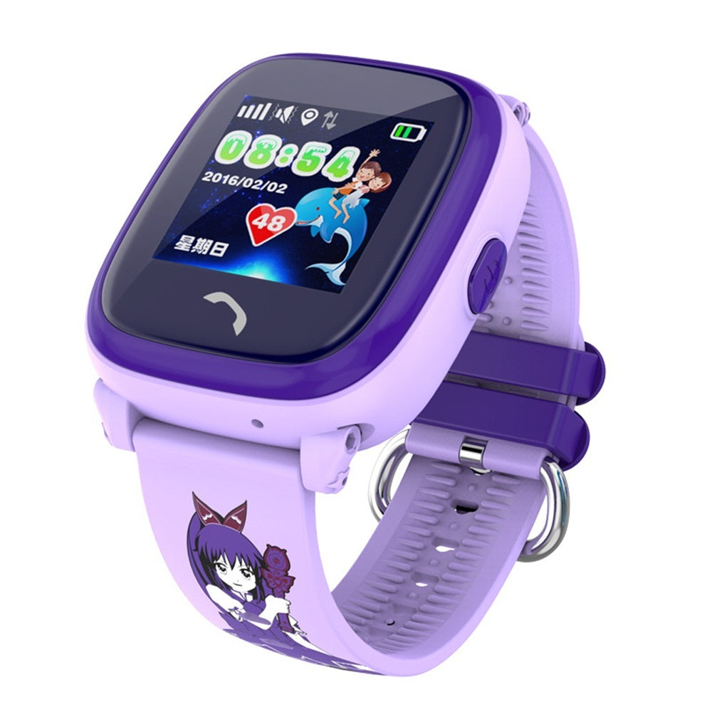 DF25 Children Waterproof Smart Watches in purple with touch screen and silicone strap.