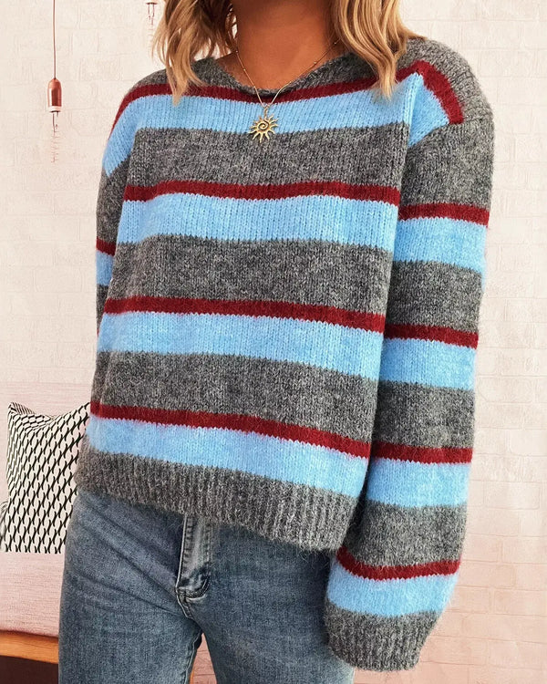 Striped Round Neck Long Sleeve Sweater