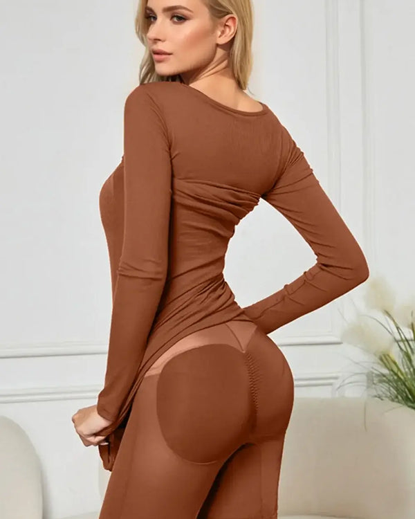 Basic Bae Built-In Shapewear Square Neck Long Sleeve Maxi Dress