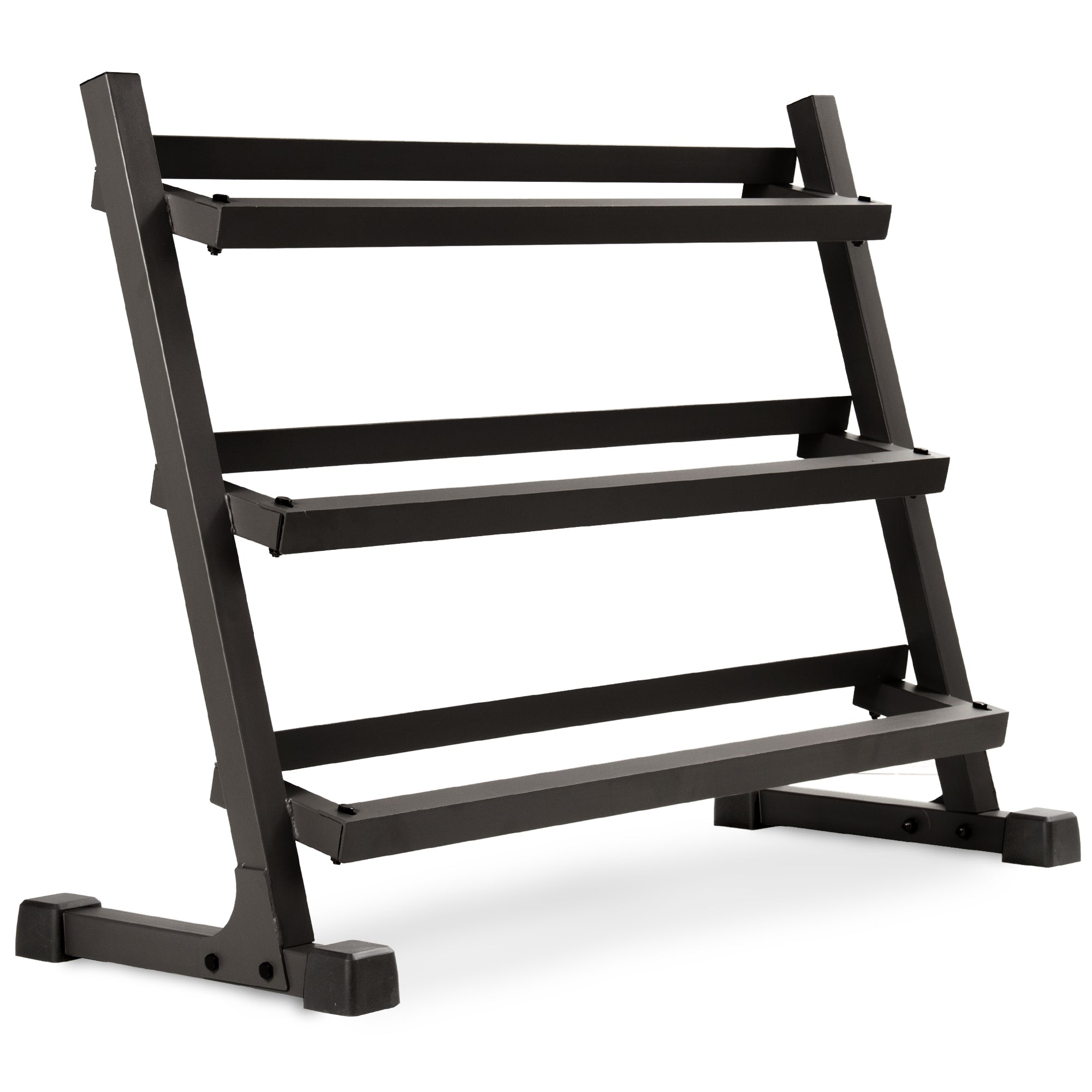 3-Tier Dumbbell Rack - 10 Dumbbell Pairs displaying a sturdy black metal design for holding multiple pairs of dumbbells.