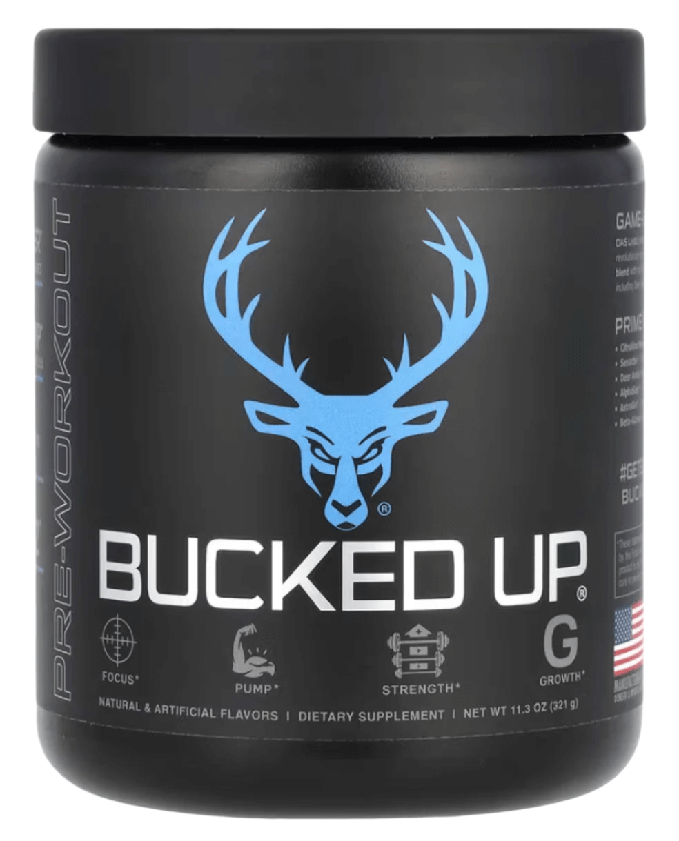 Bucked Up Pre-Workout - Energy Performance & Focus supplement container for enhanced energy and focus during workouts.