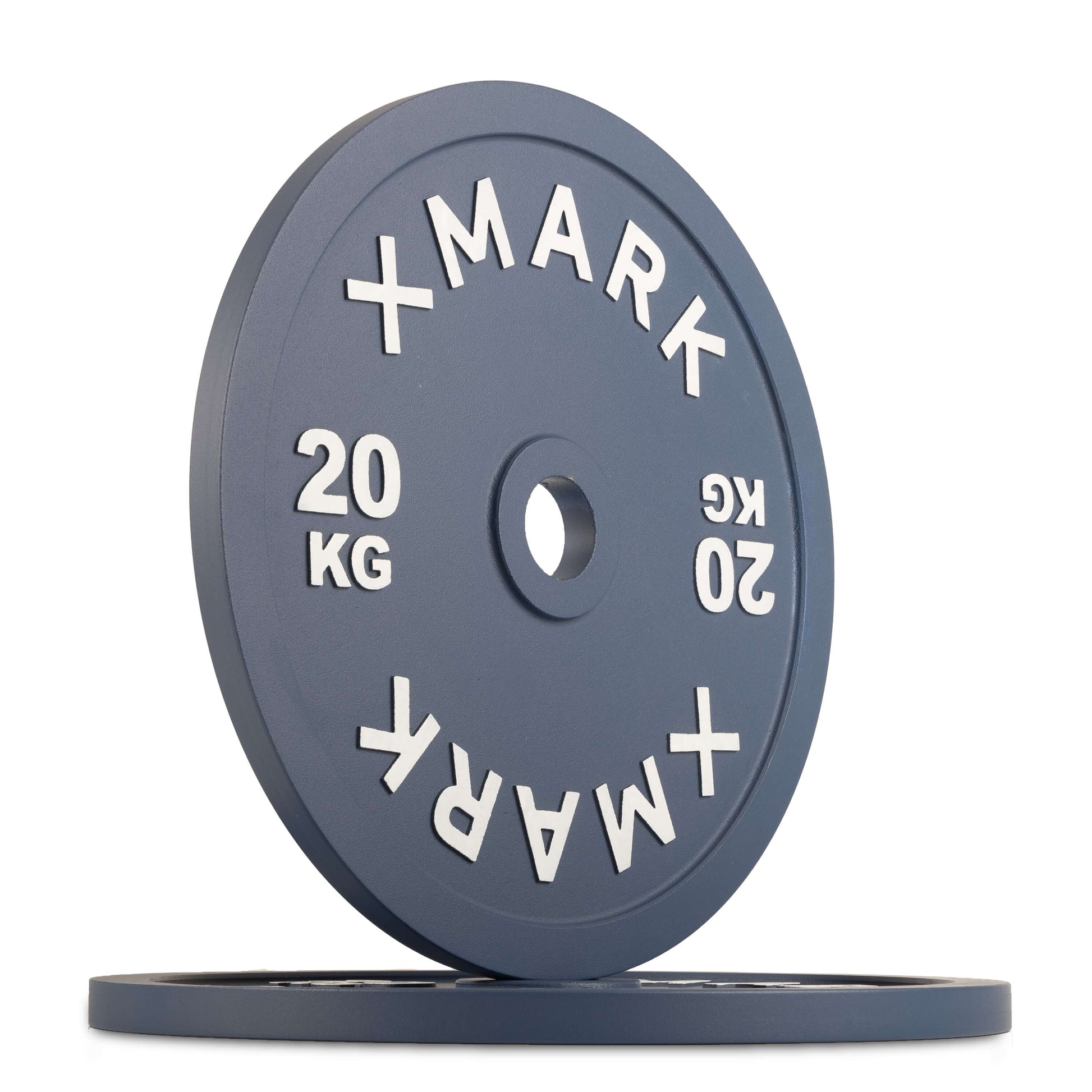 Powerlifting Calibrated Steel Plates kg - 20 kg weight plate with bold markings and snug fit for barbell use.