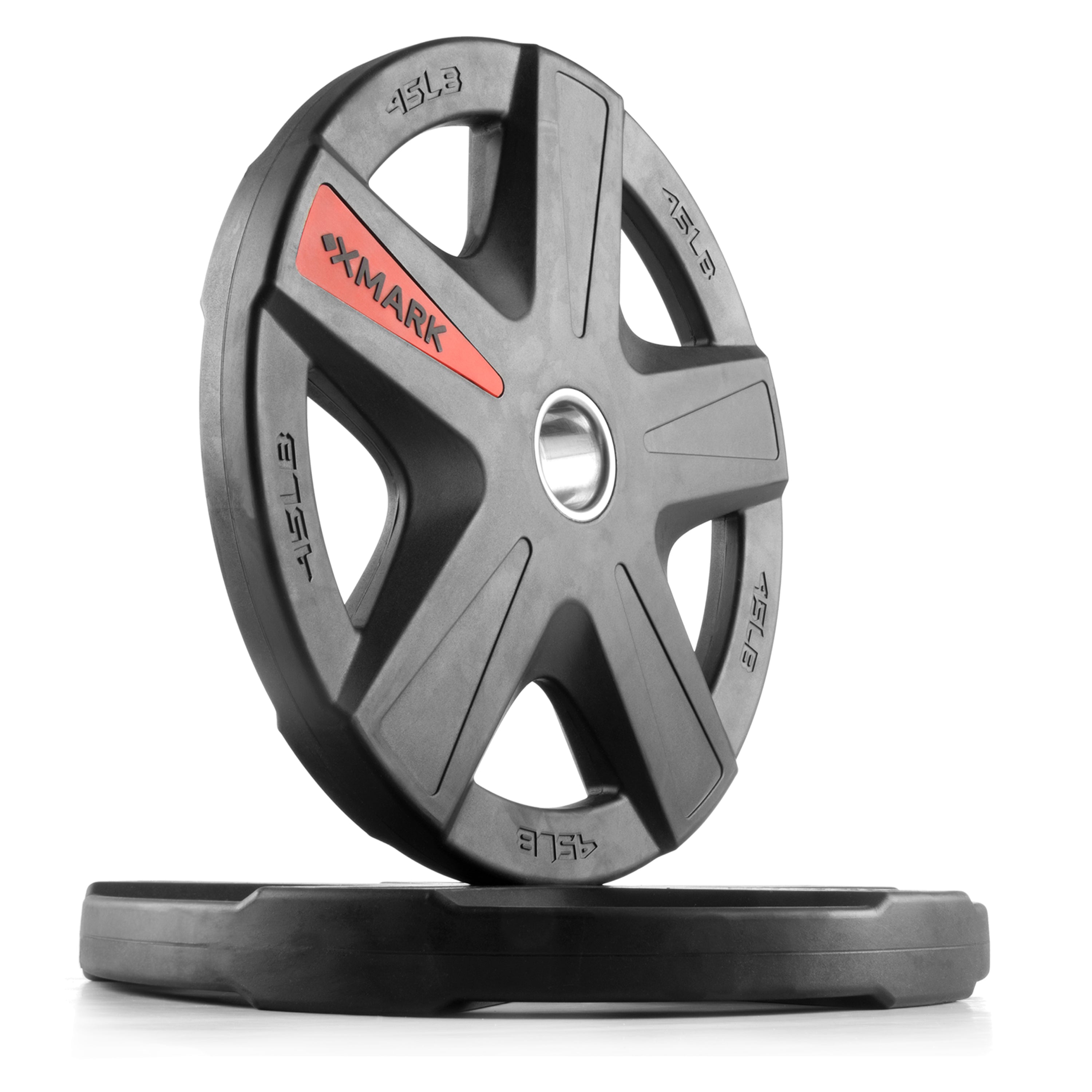 Texas Star Olympic Weight Plates showcasing durable design and smooth stainless-steel inserts.