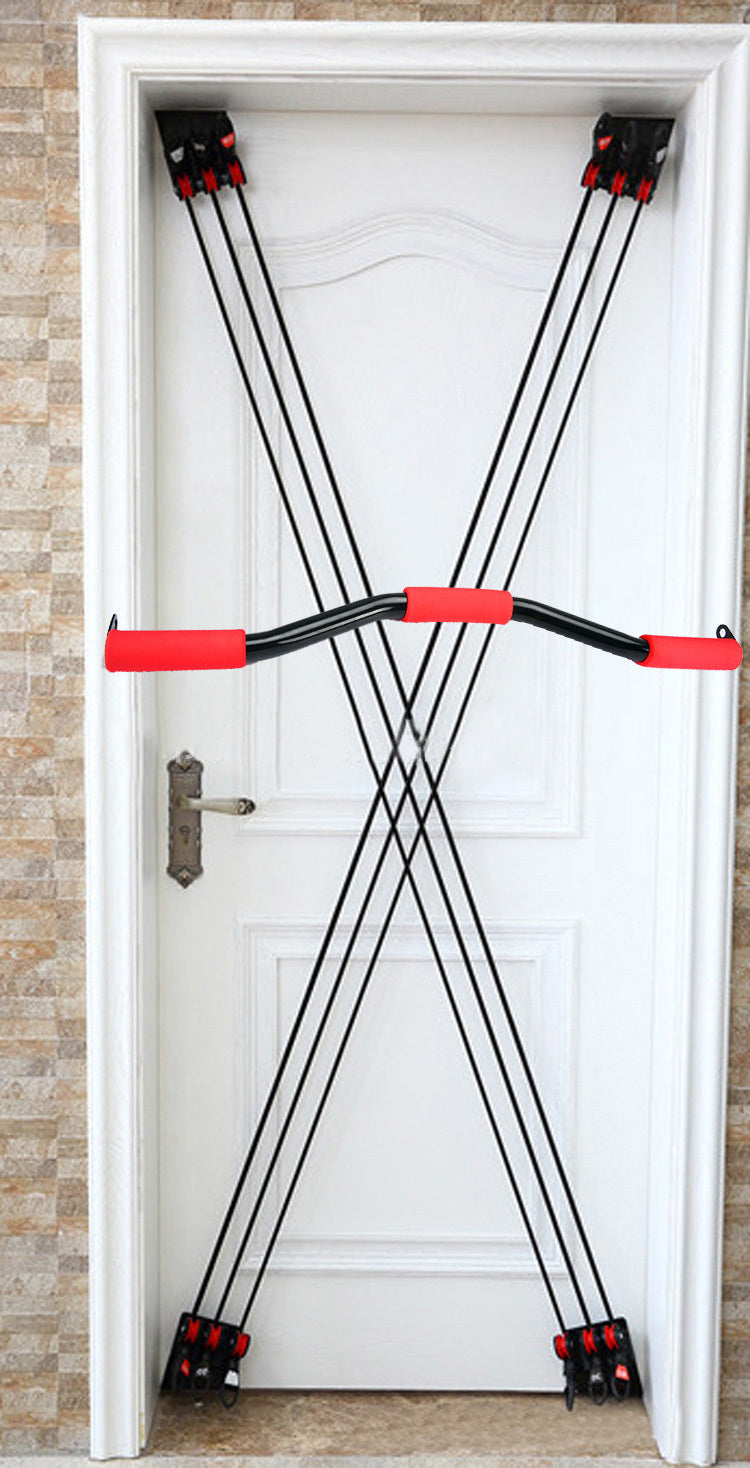 Home Fitness Door Unit Multi-function with adjustable resistance bands installed on a door.
