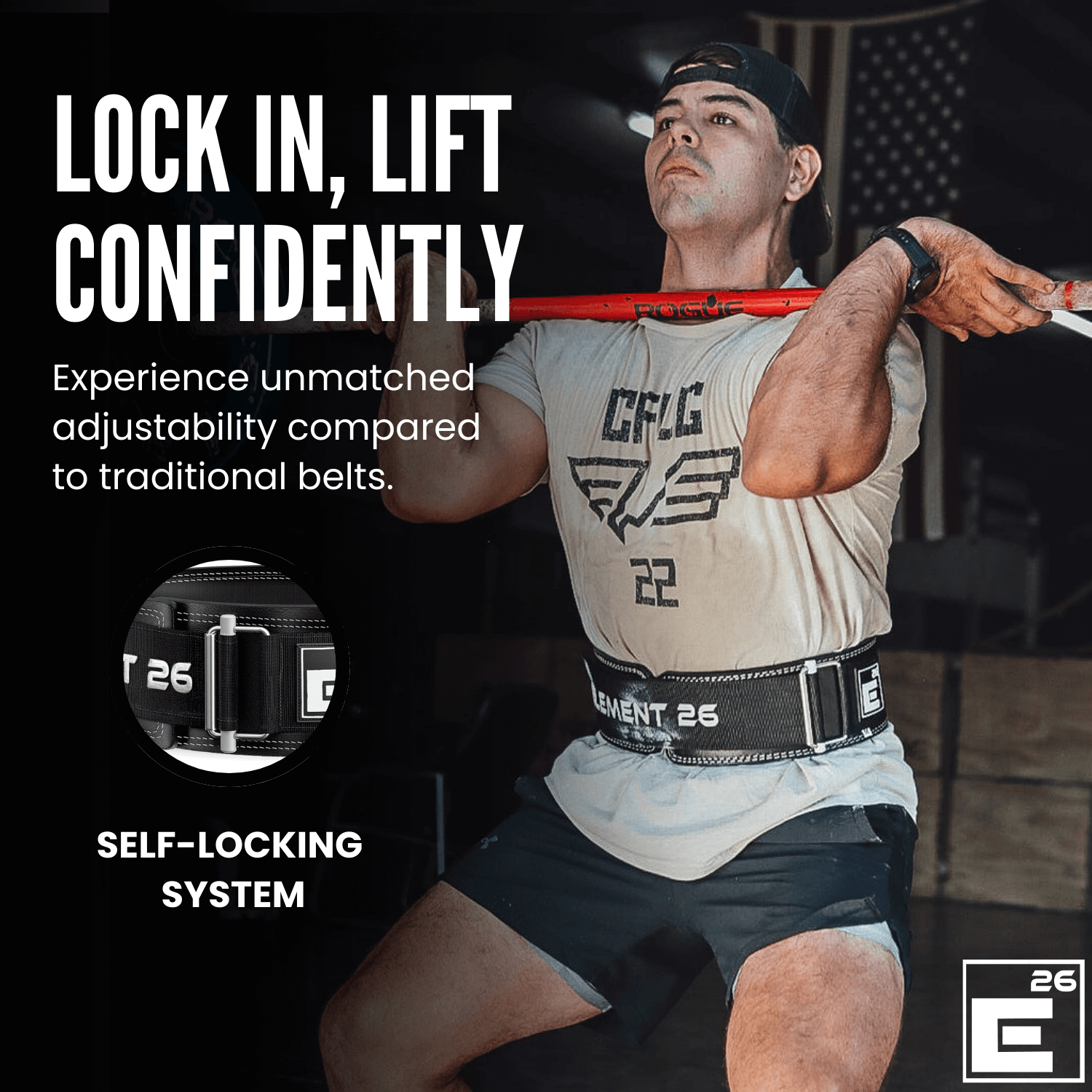 Man lifting weights while wearing a Hybrid Leather Weightlifting Belt with a Self-Locking system.
