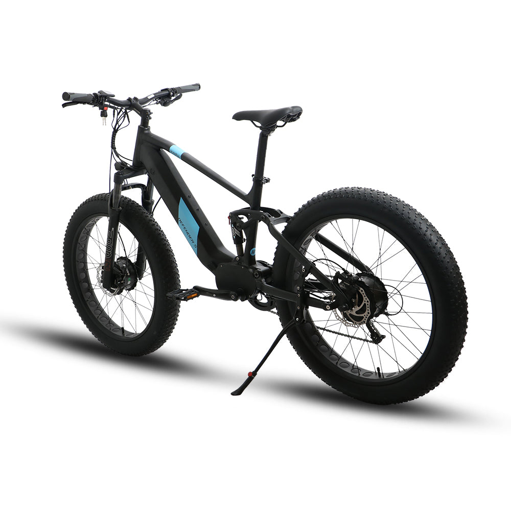 EUNORAU DEFENDER S Performance Ebike featuring a full-suspension aluminum frame and dual 48V750W motors.