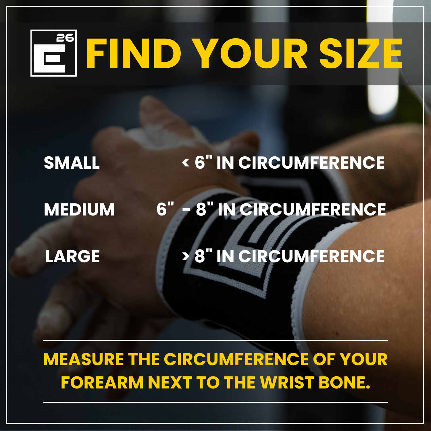Wrist Sweat Bands size guide showing small, medium, and large measurements for the perfect fit.