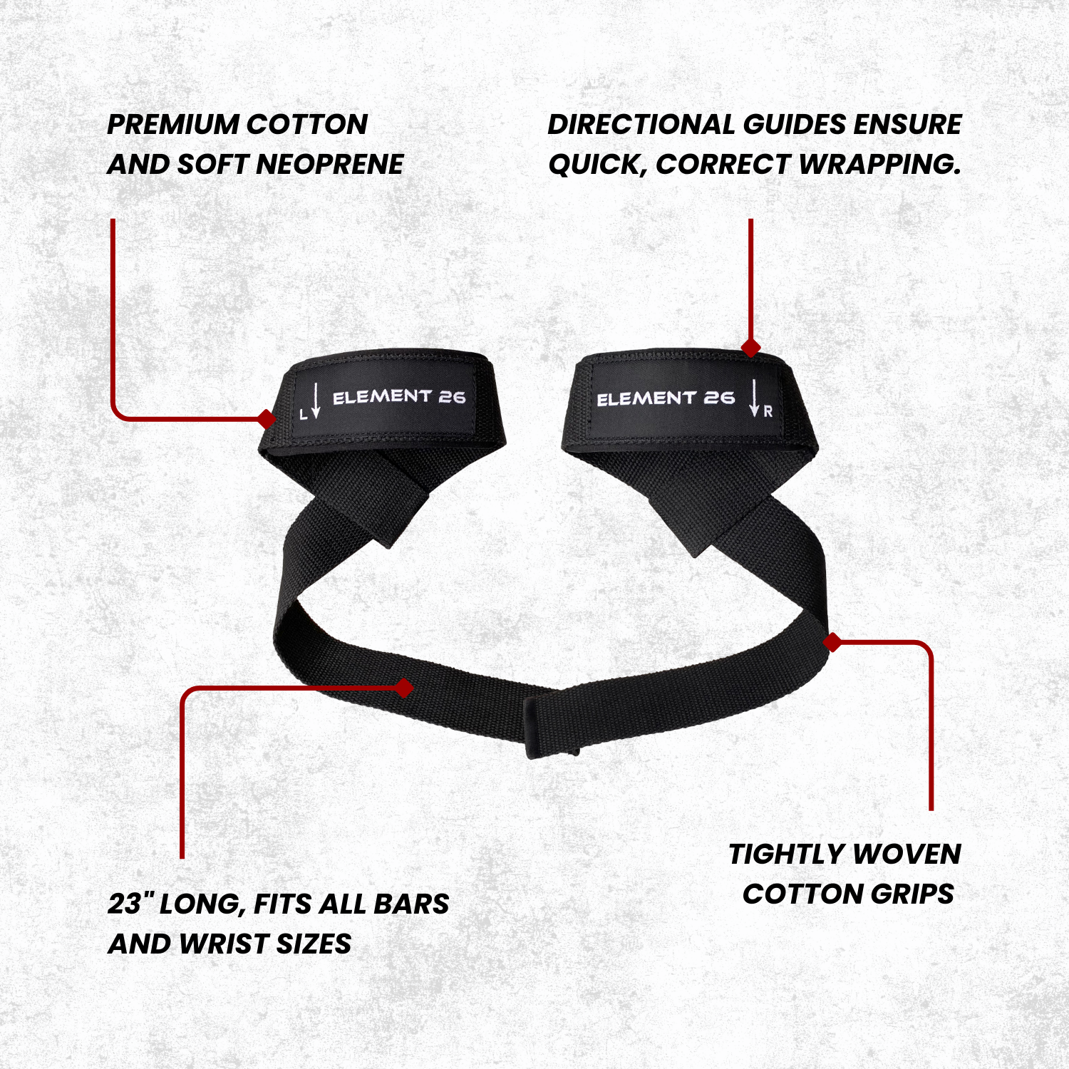 Weight Lifting Straps with premium cotton, neoprene padding, and directional guides for secure grip.
