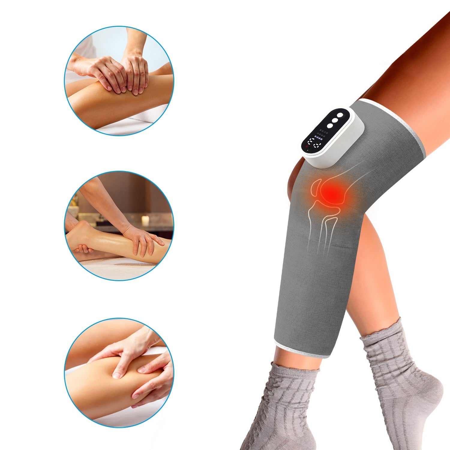 1Pc Cordless Leg Massager Air Compression Massager With Heat Thigh Knee Calf Massager With 3 Modes Adjustable Wrap For Pain Relief.