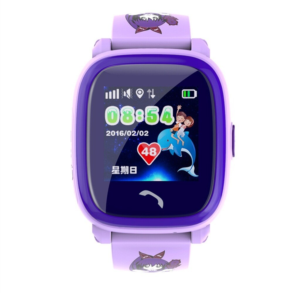DF25 Children Waterproof Smart Watches in purple with touchscreen displaying time and heart rate.