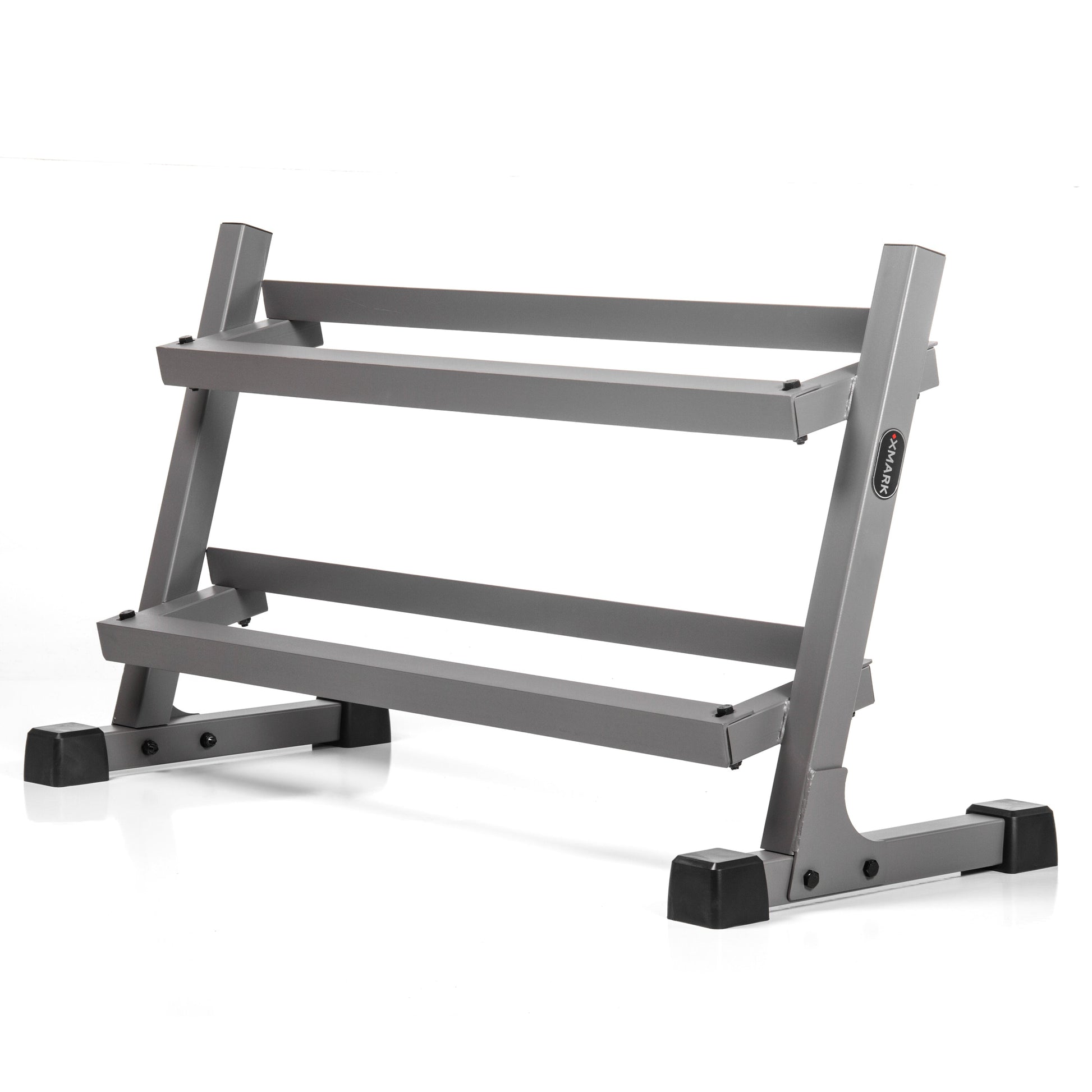 10 to 50 lbs. Rubber Hex Dumbbell Pairs Includes 2-Tier Storage Rack for organized workout space.
