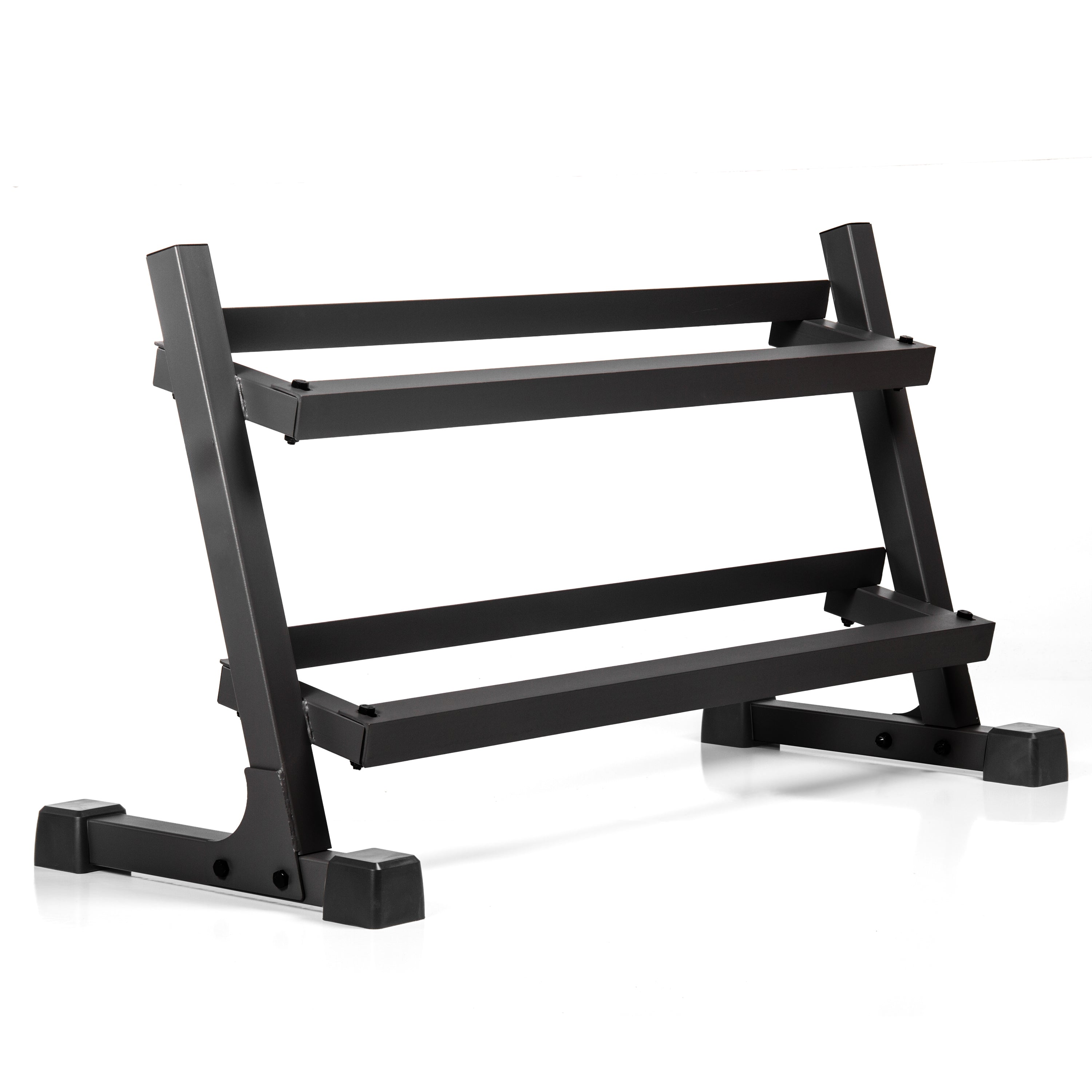 2-Tier Dumbbell Rack 450 lb Capacity made of sturdy steel with a sleek black finish for weight storage.