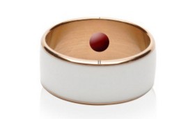 JAKCOM R3F Smart Ring Waterproof in white and gold design featuring a central red bead.