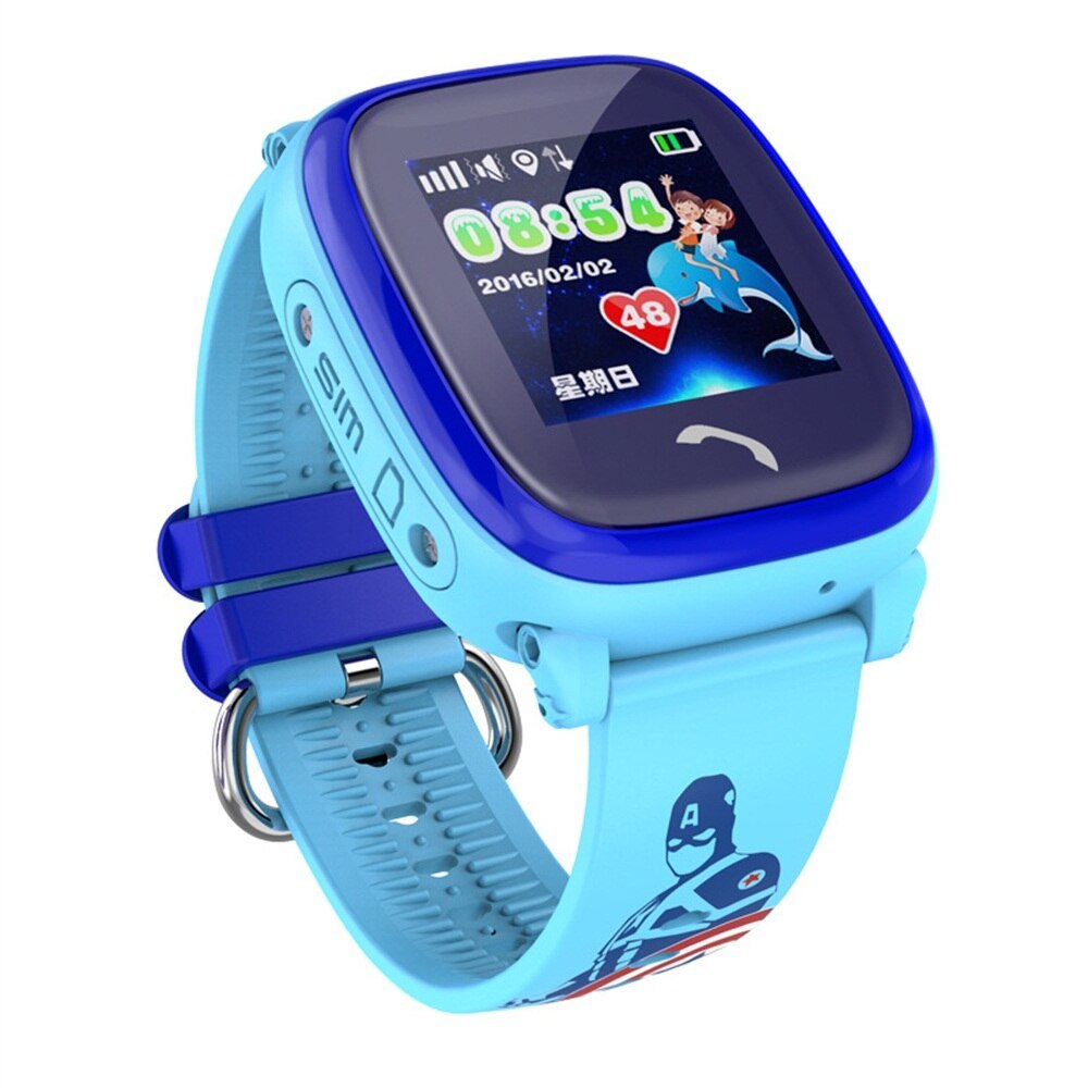 DF25 Children Waterproof Smart Watches in blue color with touch screen and silicone strap.