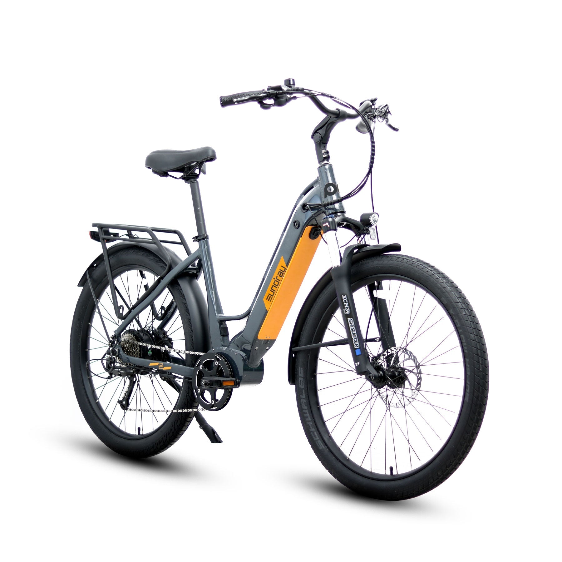 City Model Meta275 E-Bike with 27.5 inch wheels and high torque hub motor in sleek design.