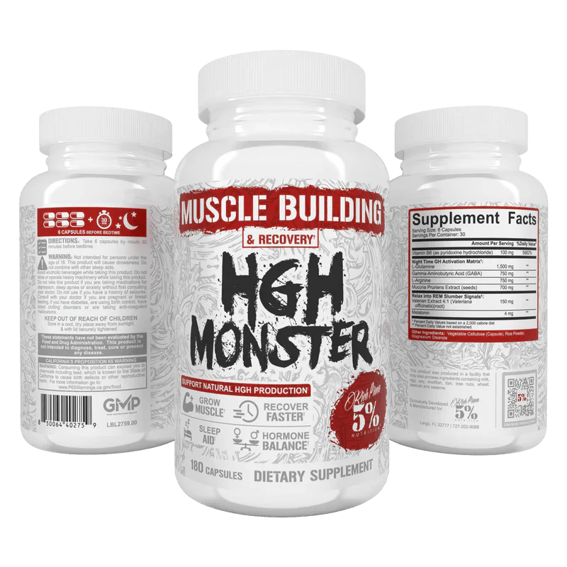 5% Nutrition HGH Monster 180 Capsules - Muscle Building and Recovery Supplement, Dietary Facts and Directions on Label