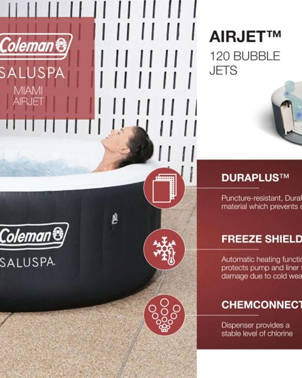 Black 4 Person Inflatable Hot Tub 60 Jets