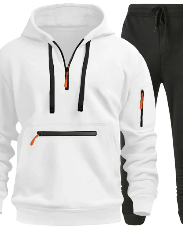 Men's Full Size Drawstring Half Zip Hoodie and Pants Set Plus Size