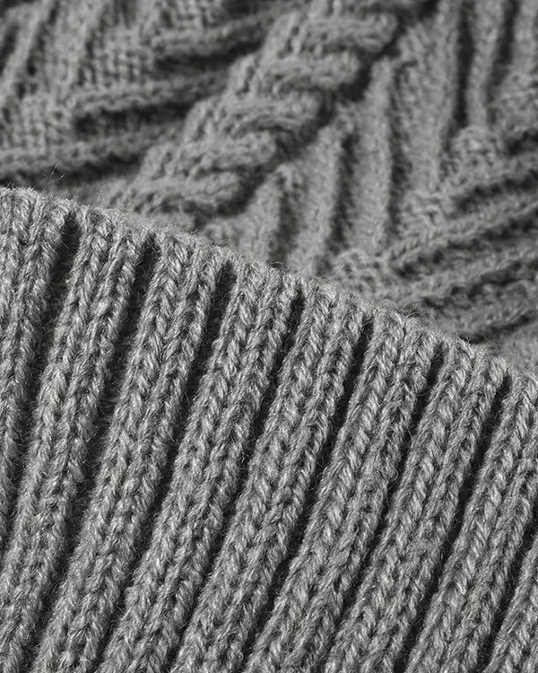 Cable Knit Solid Color Hat with Pompom