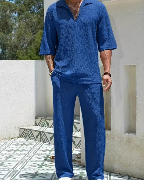 Men's Johnny Collar Half Sleeve Top and Pants Set